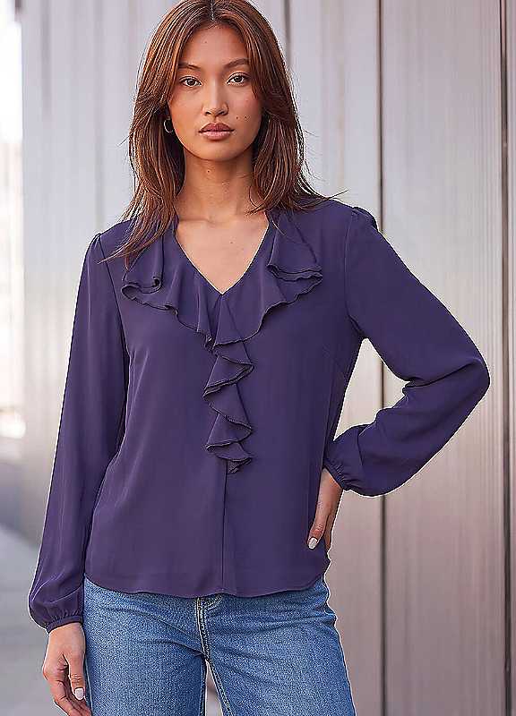 Roman Women's Purple Ruffle Neck Blouse In | Size: 14 - Image 3