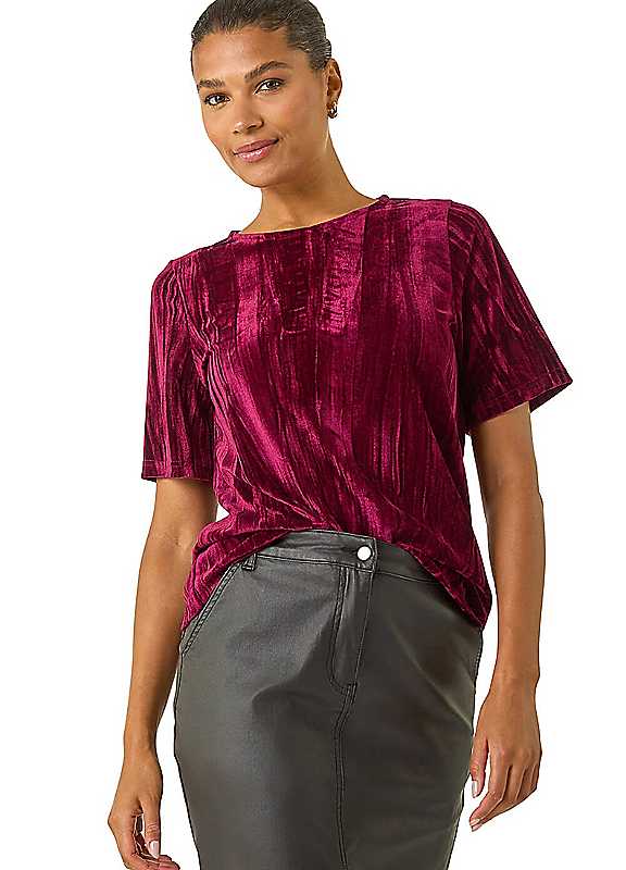 Roman Wine Pleated Velvet Stretch Top