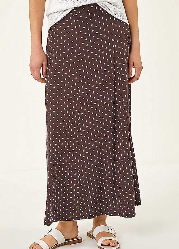 Roman Women's Chocolate Polka Dot Midi Skirt In Size 12 - Image 3
