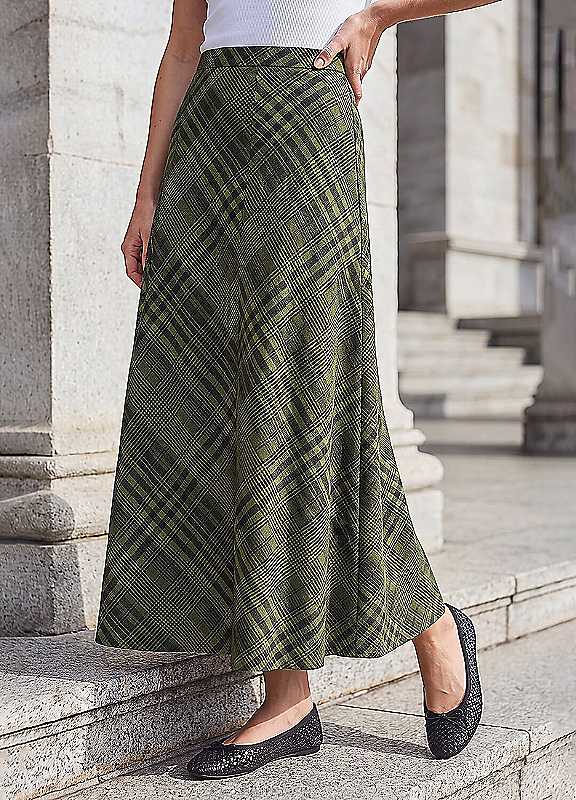 Roman Women's Green Print Check Midi Skirt In Size 18 - Image 2
