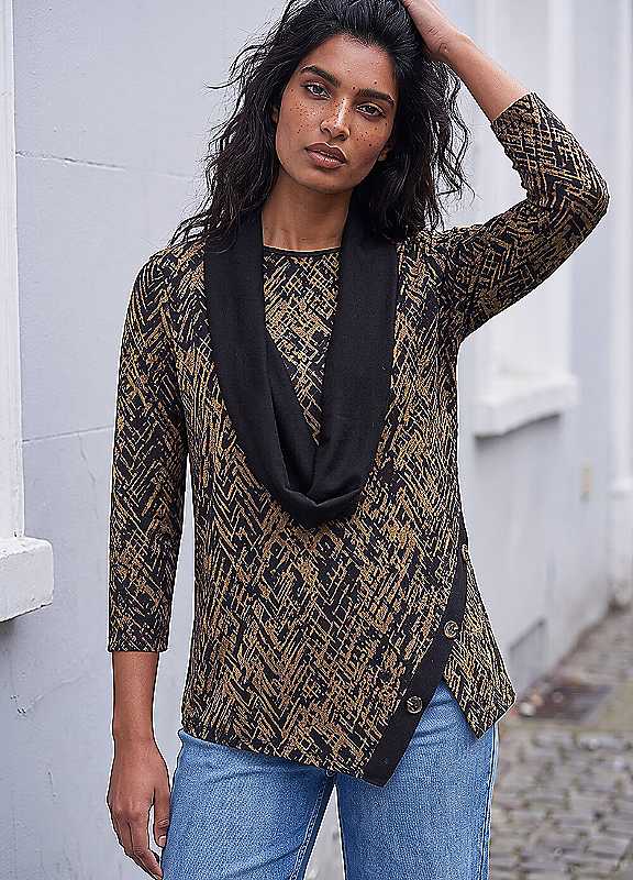 Roman Women's Chocolate Printed Snit Scarf Tunic Top In | : Size 12 - Image 7