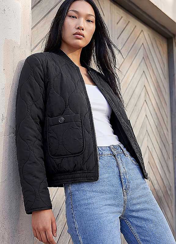 Dusk Women's Black Quilted Bomber Jacket Size 8 - Image 3