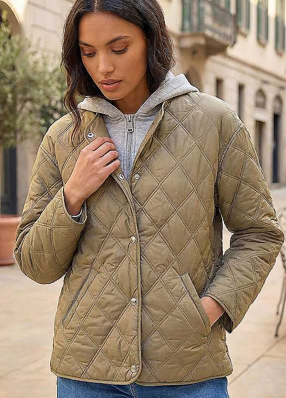 Roman Quilted Hooded Jacket, Green, Size 20, Women - Image 4