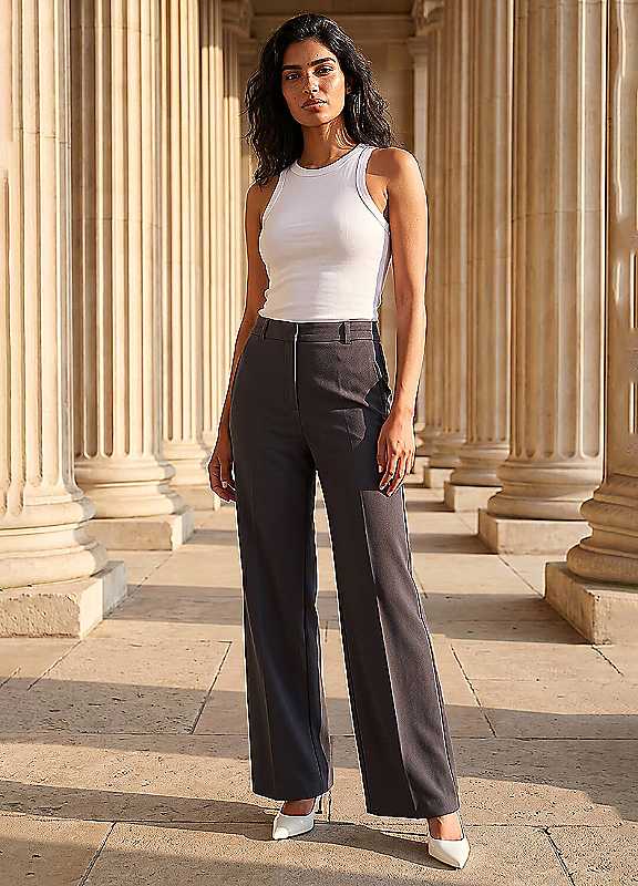 Roman Women's Charcoal Regular Wide Leg Trouser In Size 14 - Image 4