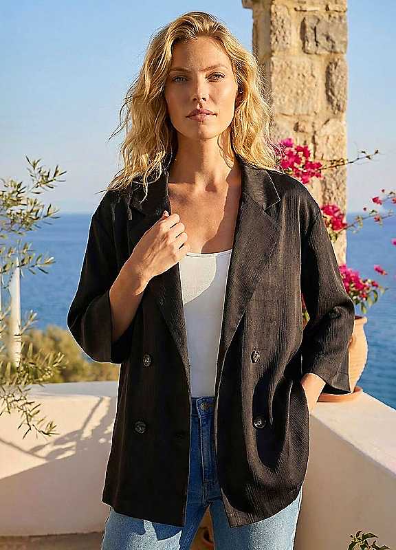Roman Women's Black Relaxed Textured Blazer Size 16 - Image 7