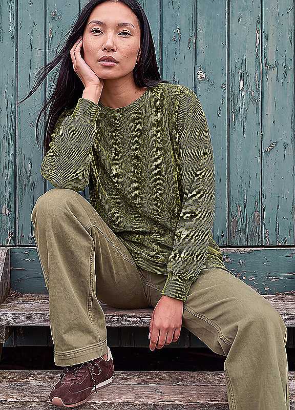 Roman Women's Olive Ribbed High Low Hem Stretch Top In Size 10 - Image 3