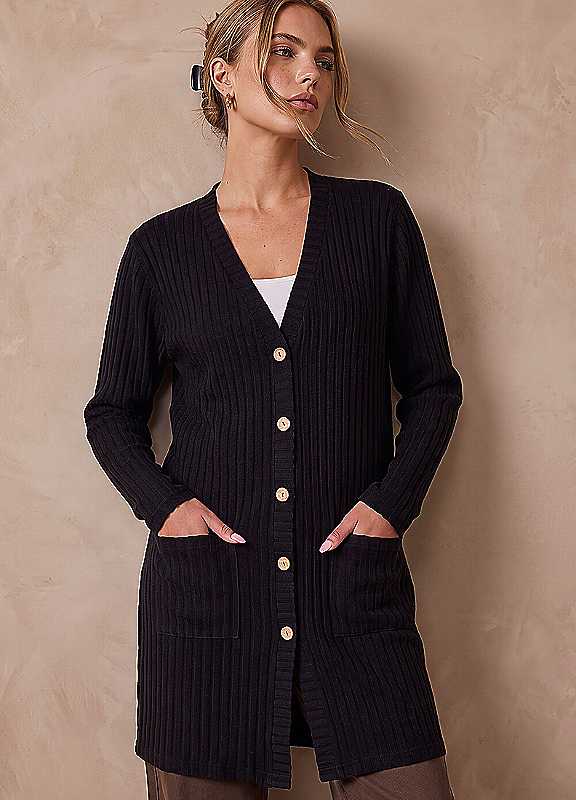 Roman Women's Black Ribbed Jersey Cardigan In | Size: 10 - Image 3