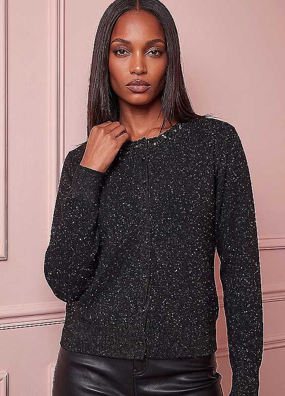 Roman Womens Sequin Crew Button-Through Cardigan, Black, Size 14, Women - Image 3