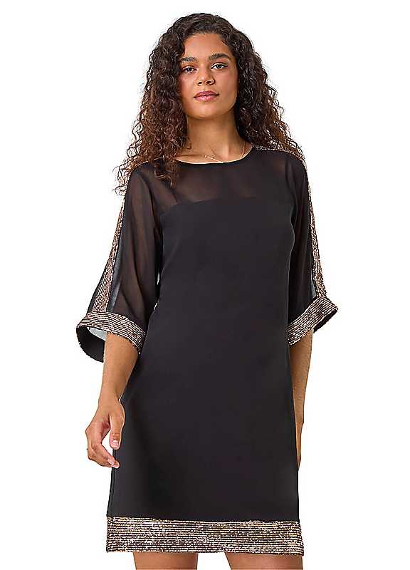Roman Women's Bronze Sequin Trim Shift Dress In | : Size 20 - Image 3