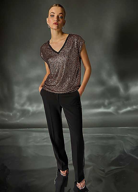 Roman Women's Bronze Sequin V-Neck Stretch Top In Size 18 - Image 3