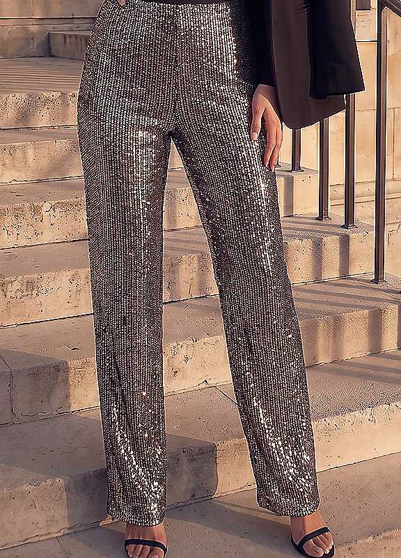 Roman Women's Gold Sequin Wide Leg Trousers In | Size: 14 - Image 3
