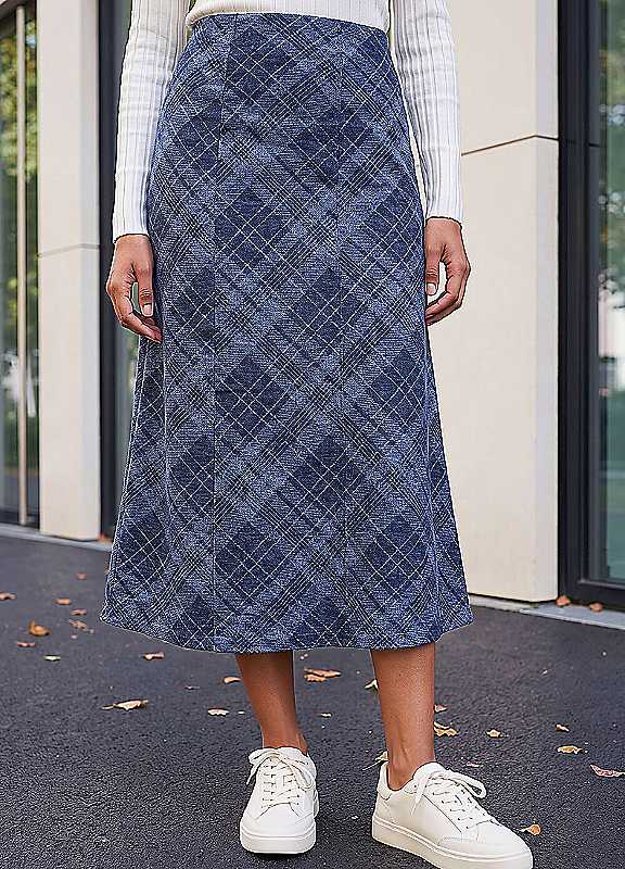 Roman Women's Navy Shadow Check Skirt In Size 18 - Image 3