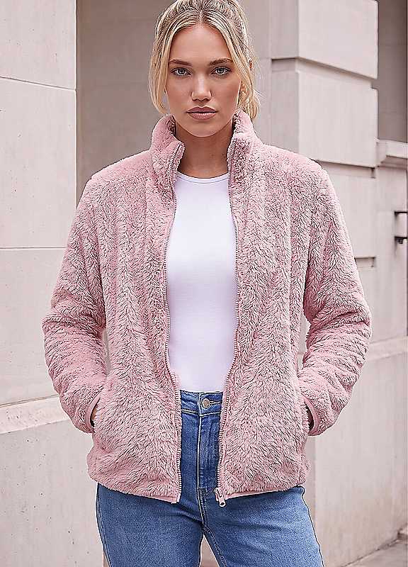 Roman Women's Light Pink Sherpa Fleece Jacket Large - Image 4