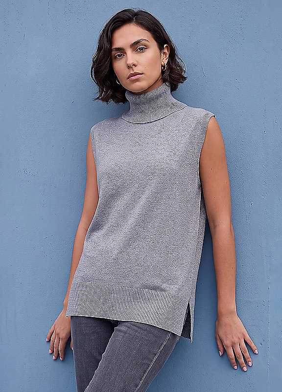Roman Women's Grey Shimmer Roll Neck Knit Jumper In | Size: 12 - Image 3