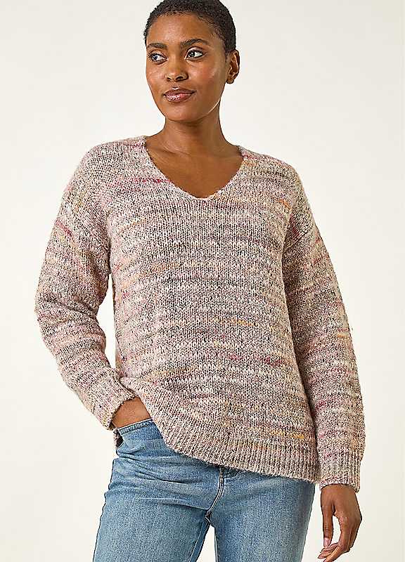 Roman Shimmer V-Neck Knitted Jumper, Pink, Size 18, Women - Image 3