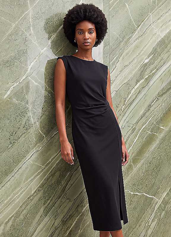 Roman Women's Side Pleat Midi Dress in Black | Size: 14 - Image 3