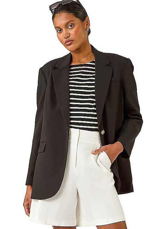 Roman Single Breasted Smart Blazer, Black, Size 16, Women - Image 3