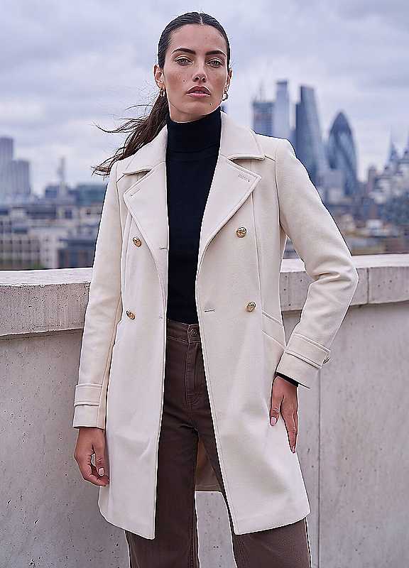 Roman Women's Cream Smart Double Breasted Coat In Size 10 - Image 6