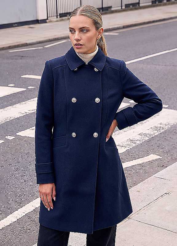 Roman Women's Navy Smart Double Breasted Coat Size 16 - Image 6