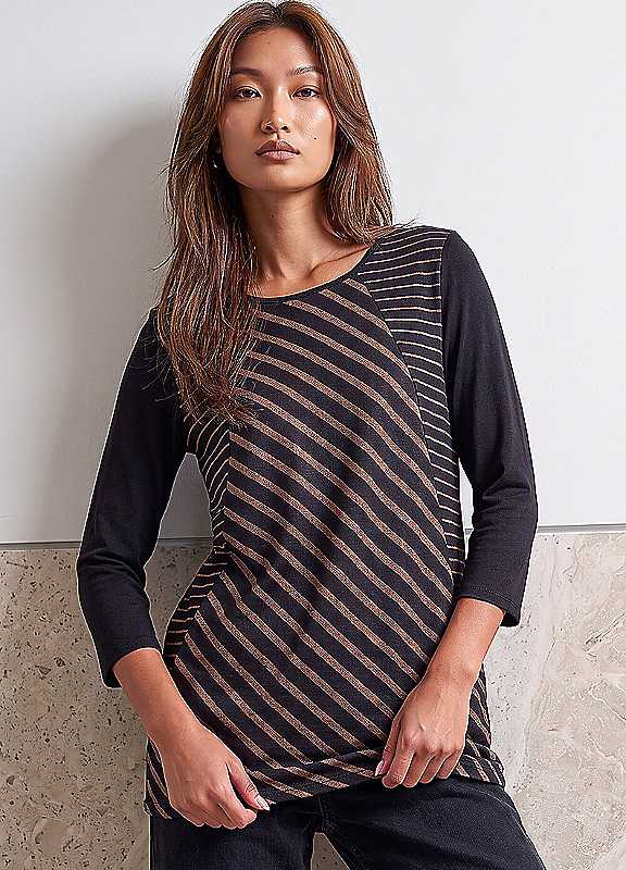 Roman Women's Black Snit Stripe Tunic Top In | : Size 16 - Image 8