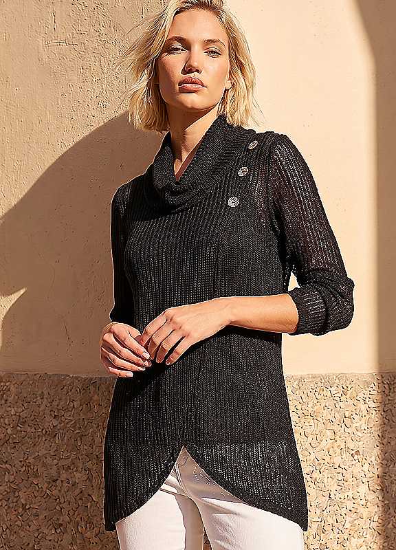 Roman Snit Textured Buttoned Top, Black, Size 12, Women - Image 7
