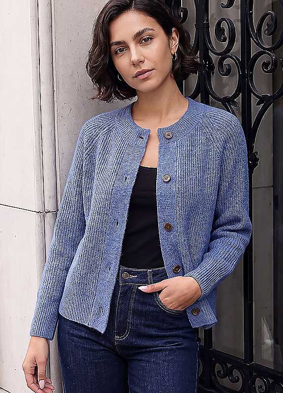 Roman Womens Soft Knit Textured Button Front Cardigan, Blue, Size 12, Women - Image 3