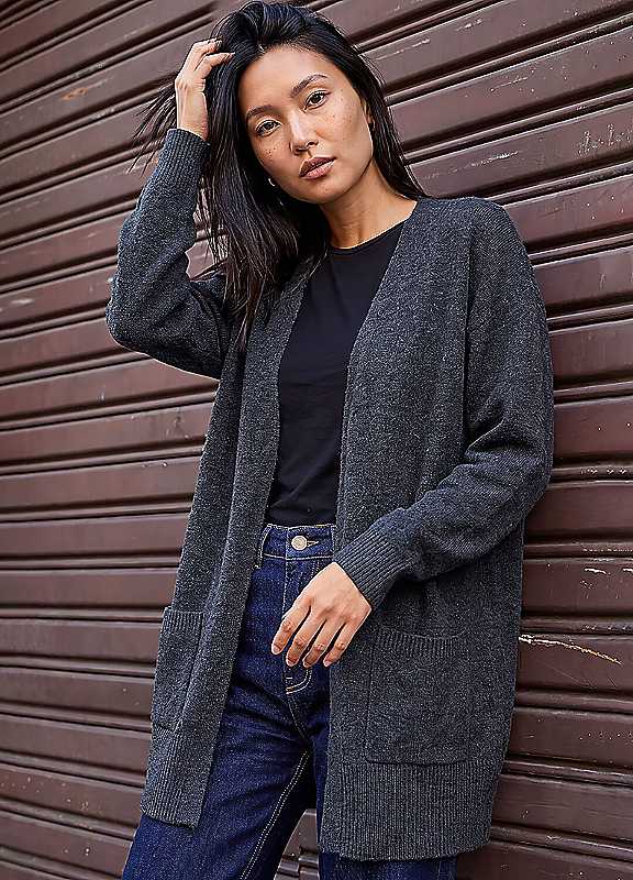 Roman Women's Charcoal Soft Knit Longline Cardigan In Size 18 - Image 2