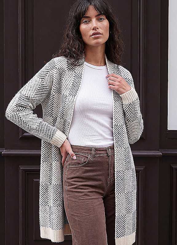 Roman Women's Soft Pattern Cardigan Sweater in Ivory | Size: 16 - Image 3