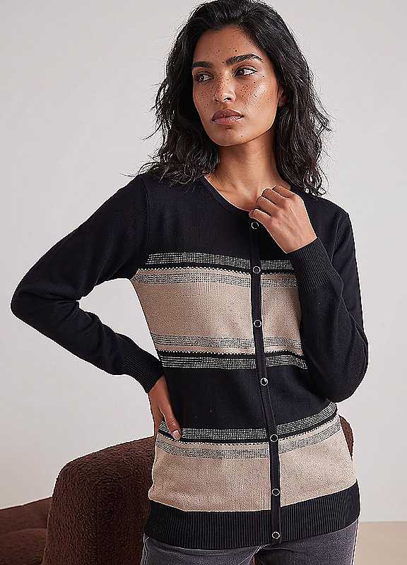 Roman Women's Black Sparkly Colour Block Jumper Size 10 - Image 3
