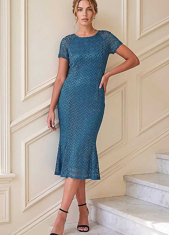 Roman Women's Teal Sparkle Lace Flute Hem Dress Size 20 - Image 3