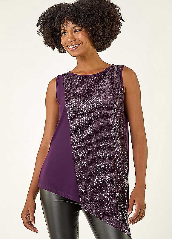 Roman Women's Purple Sequin Asymmetric Stretch Vest In | Size: 10 - Image 3