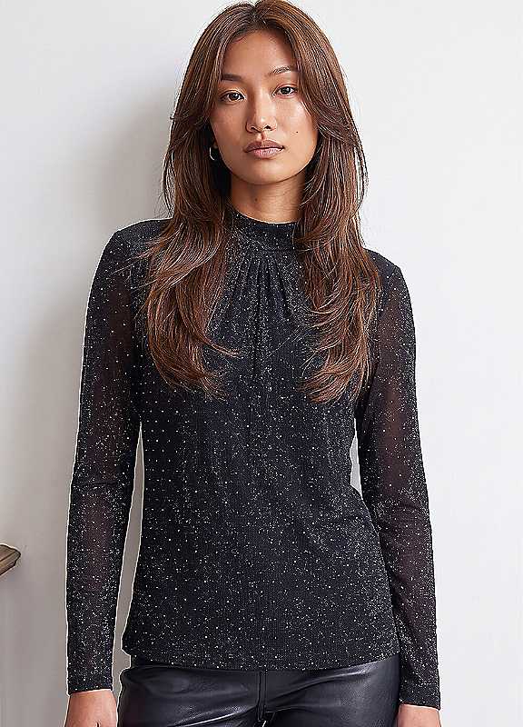 Roman Womens Hotfix Shimmer High Neck Blouse, Black, Size 18, Women - Image 4