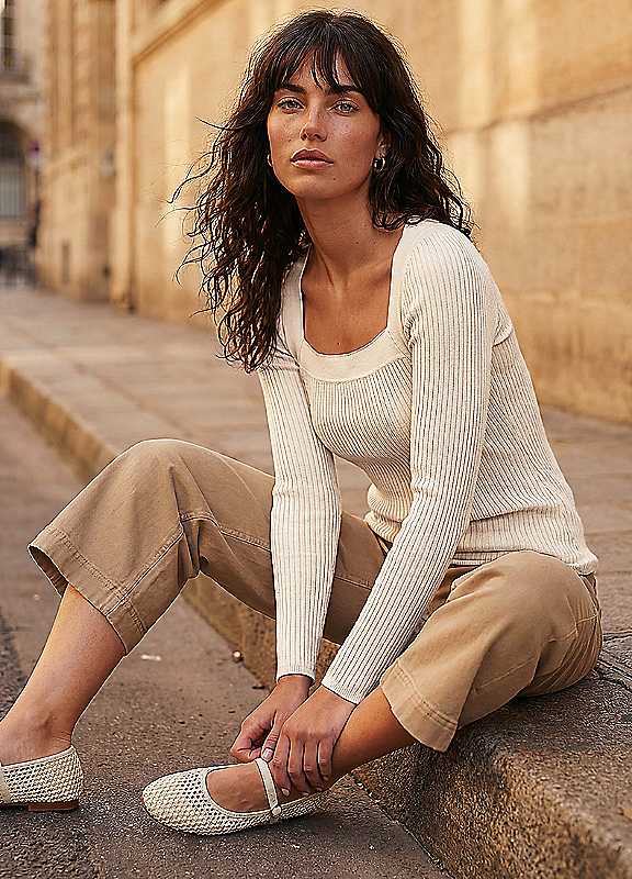 Roman Women's Ivory Square Neck Ribbed Knit Top In | : Size 10 - Image 2