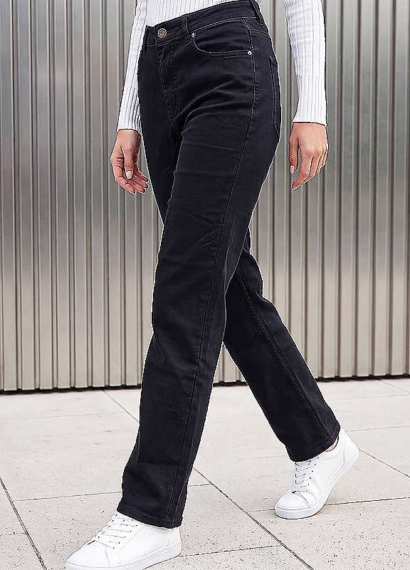 Roman Womens Straight Leg Stretch Jeans, Black, Size 16, Women - Image 3