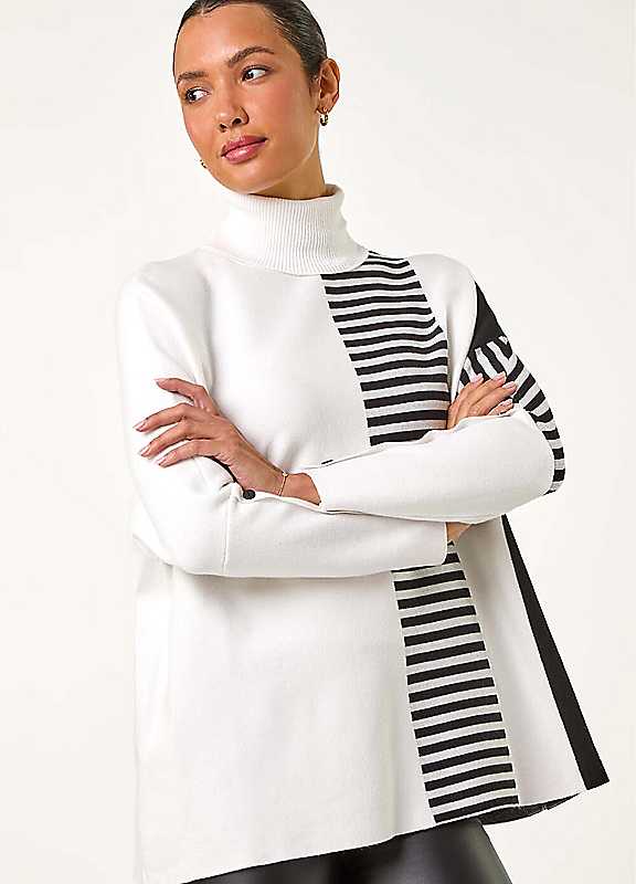 Roman Women's Ivory Stripe Colour Block Jumper In | : Size 12 - Image 3