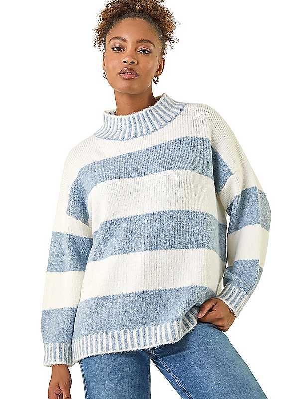 Roman Women's Ivory Stripe Knitted Jumper In | Size: Large - Image 2