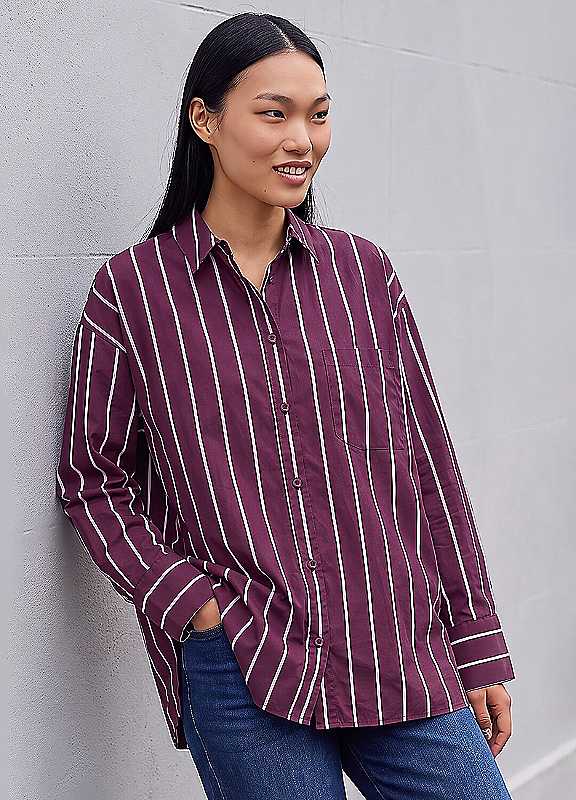 Dusk Women's Stripe Oversized Shirt in Plum | Size: 12 - Image 5