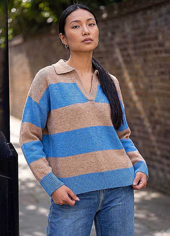 Roman Women's Stripe Polo Cardigan Knit Jumper in Blue | Size: 16 - Image 3
