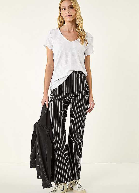 Roman Women's Stripe Print Bootcut Trouser in Black | Size: 20 - Image 6