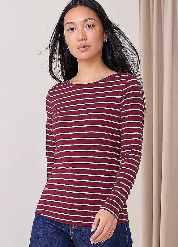 Roman Women's Burgundy Stripe Print Soft Touch Top In | : Size 16 - Image 7