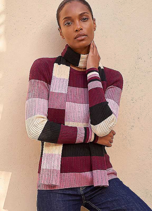 Roman Women's Pink Stripe Scarf Knit Jumper In | Size: 12 - Image 8