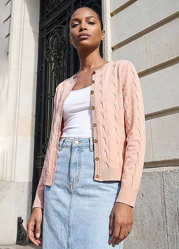 Roman Women's Light Pink Textured Cable Knit Cardigan Sweater In | : Size 16 - Image 2