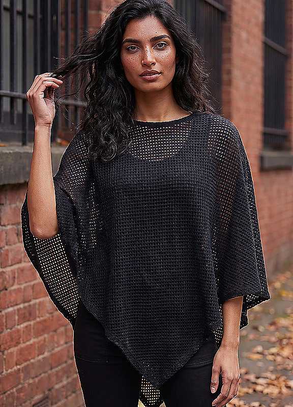 Roman Womens Textured Cape Asymmetric Hem Grown-On Sleeves Blouse, Black, Size L, Women - Image 4