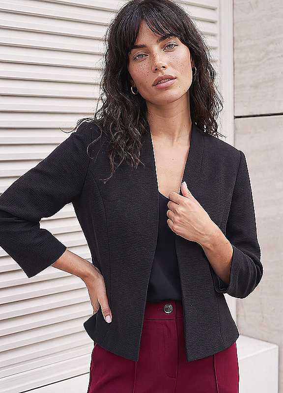 Roman Women's Black Textured Peplum Smart Jacket In | : Size 20 - Image 9