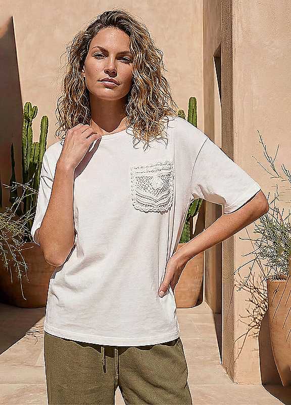 Roman Women's Ivory Textured Pocket T-Shirt In | Size: 14 - Image 2