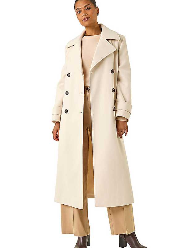 Roman Women's Cream Textured Premium Belted Smart Coat In | : Size 12 - Image 4