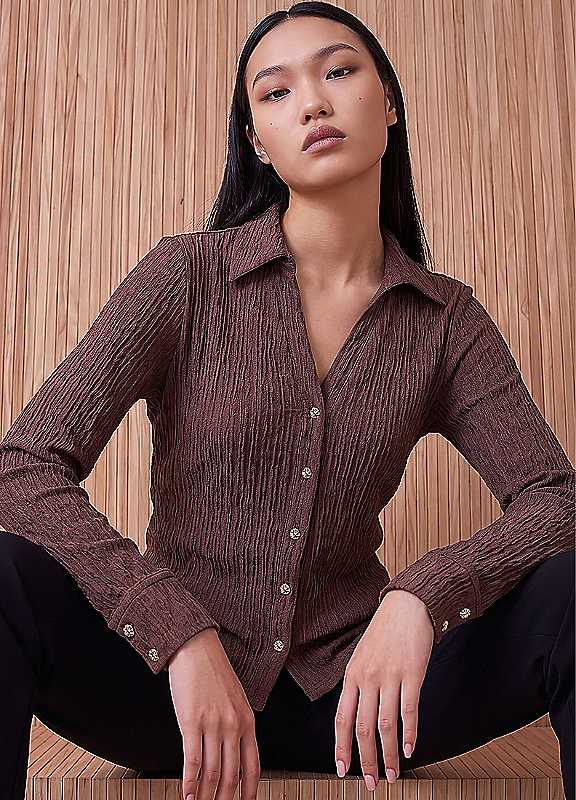 Dusk Women's Chocolate Textured Shirt In | Size: 12 - Image 3