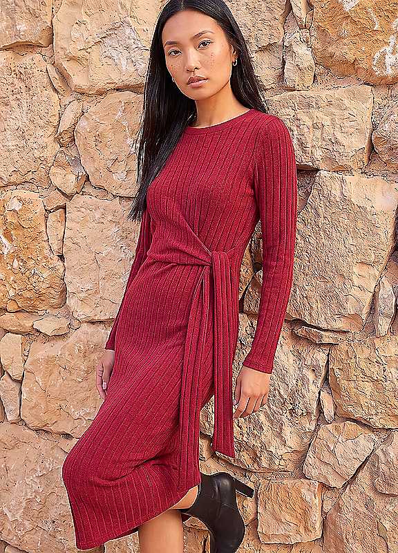 Roman Women's Wine Textured Tie Side Midi Dress In Size 18 - Image 7
