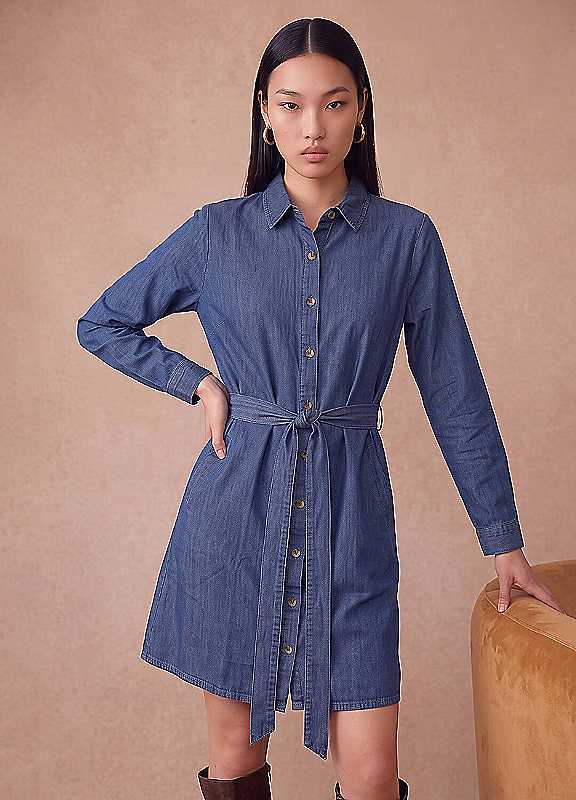 Dusk Women's Mid Blue Tie Front Shirt Dress In | : Size 16 - Image 2