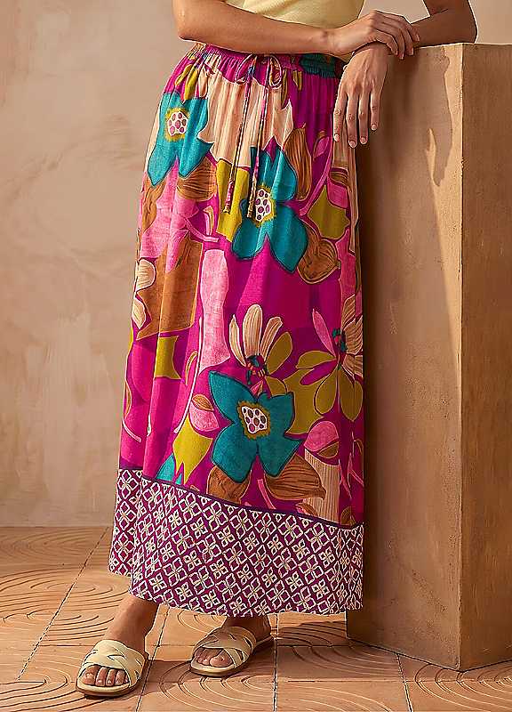 Roman Women's Purple Tile Hem Print Stretch Skirt Size 14 - Image 2